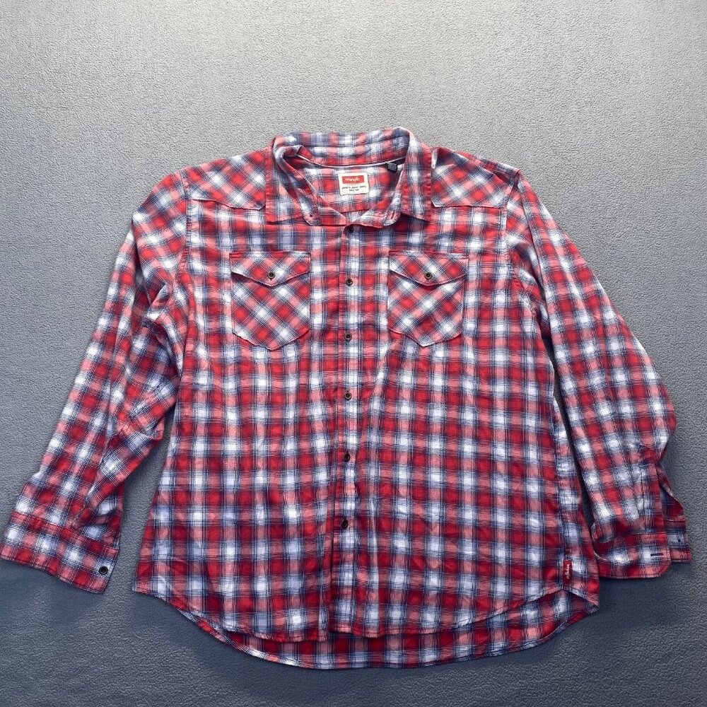 Wrangler Shirt Mens 3XL Red Long Sleeve Button Up Western Cowboy Rodeo Cotton